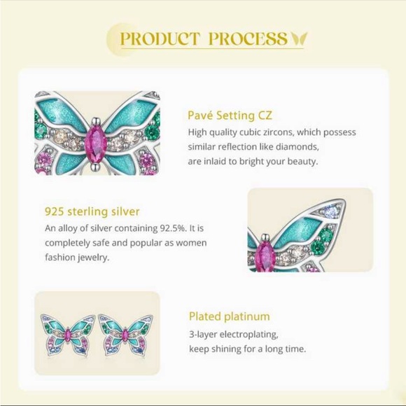 925 Sterling silver Butterfly 🦋 Enamel Colorful  CZ Stud Earrings - Picture 6 of 9